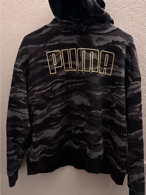 Puma Black Grey Camo Pullover Hoodie with White Logo